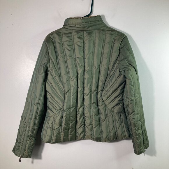 Anne Klein Reversible Down Puffer Jacket Green M Nylon Polyester Down - Picture 2 of 10